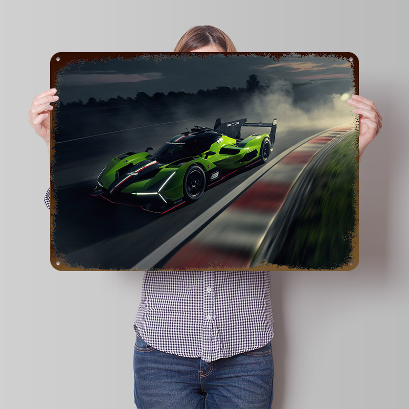 Retro Gaming On - Green Race Car on Track Poster