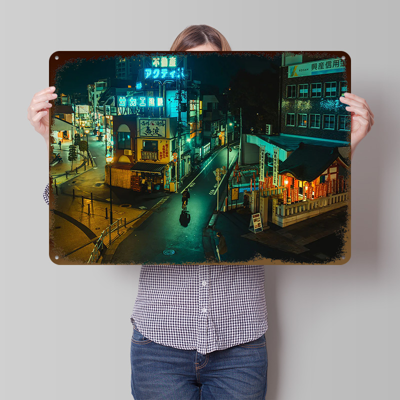Retro Gaming Tokyo - Tokyo Cyberpunk City Metal Poster Customized