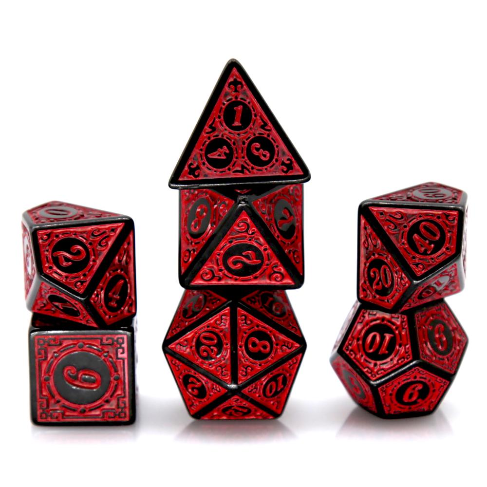 Retro Gaming Table - 7Pcs Black Red Acrylic Polyhedral Dice